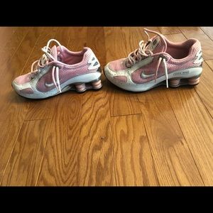 Pink and White Nike Shocks